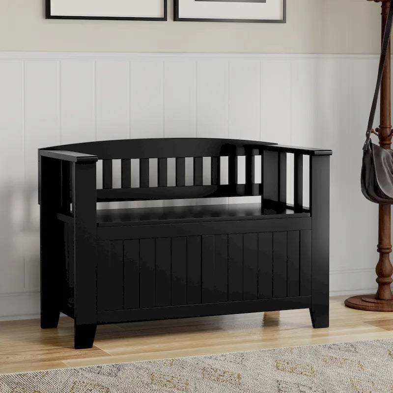 36 Wide Solid Wood Transitional Small Entryway Storage Bench