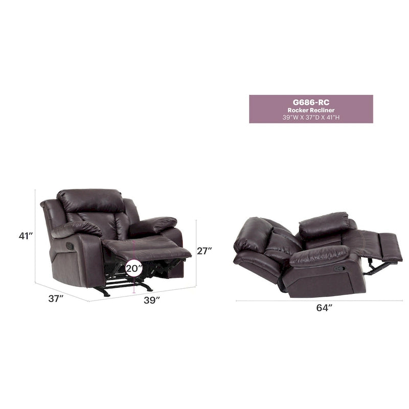 Fauteuil inclinable en similicuir - 38L x 37P x 41H