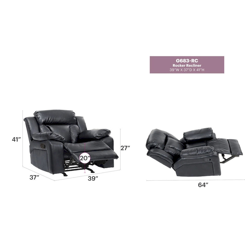 Fauteuil inclinable en similicuir - 38L x 37P x 41H