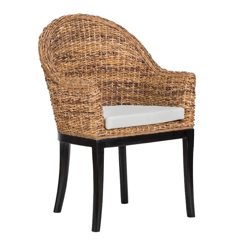 Side Chair Handwoven Rattan Wicker Dining Chair with Cream Cushion and Wood Legs