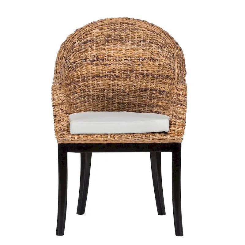 Side Chair Handwoven Rattan Wicker Dining Chair with Cream Cushion and Wood Legs