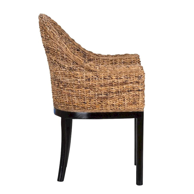 Side Chair Handwoven Rattan Wicker Dining Chair with Cream Cushion and Wood Legs