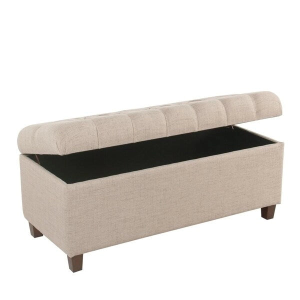 Tan Fabric Button Tufted Storage Bench