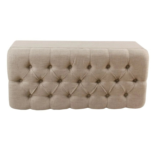 Banc de rangement capitonné en tissu beige