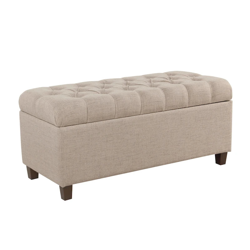 Banc de rangement capitonné en tissu beige