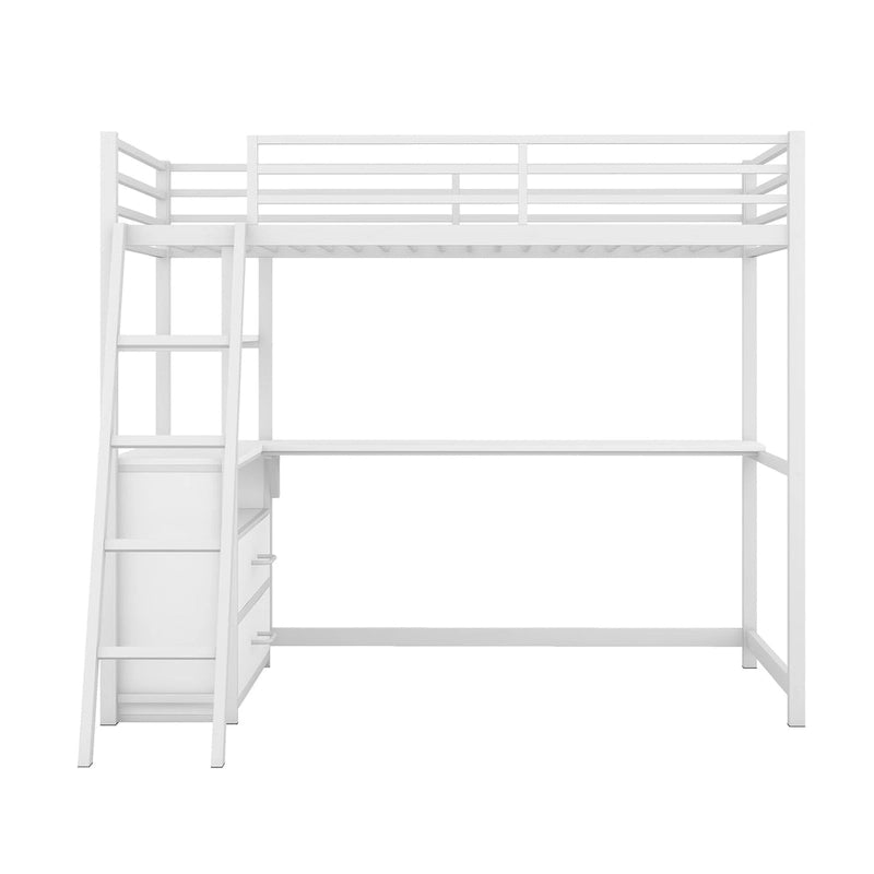 Lit mezzanine avec bureau et étagères