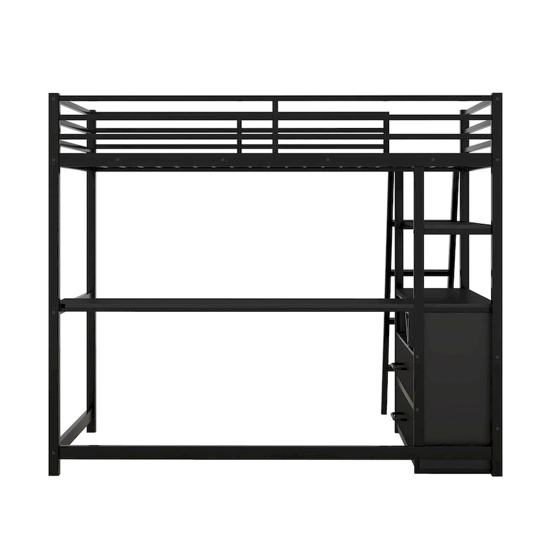 Lit mezzanine avec bureau et étagères