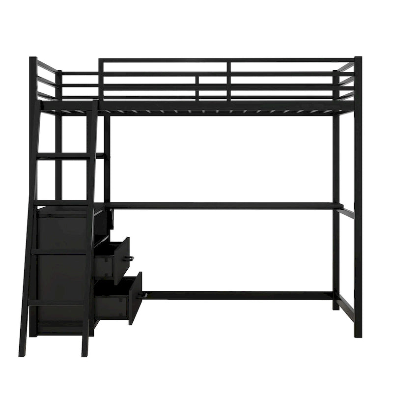 Lit mezzanine avec bureau et étagères