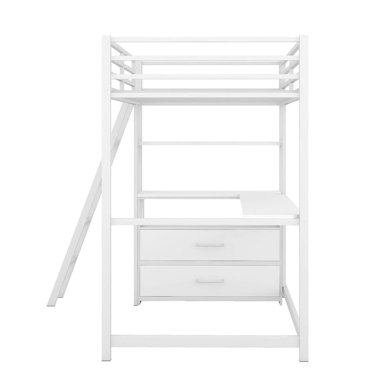 Lit mezzanine avec bureau et étagères
