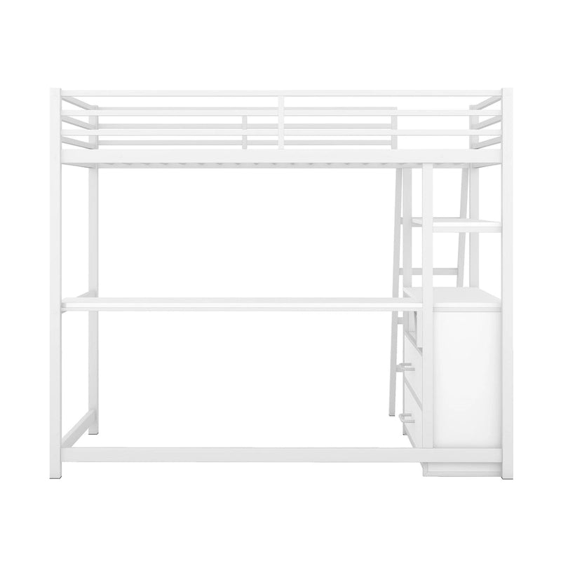 Lit mezzanine avec bureau et étagères