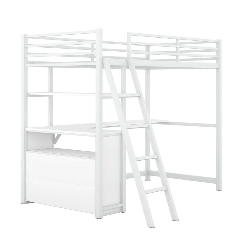 Lit mezzanine avec bureau et étagères
