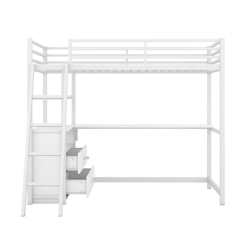 Lit mezzanine avec bureau et étagères