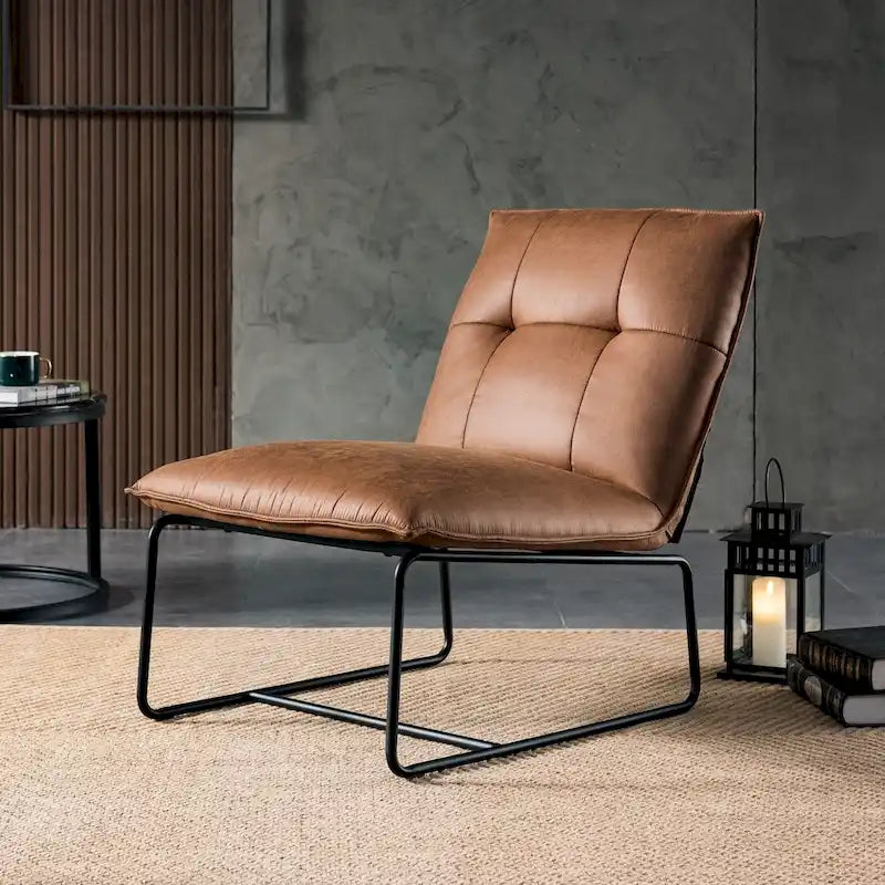 Mid-Century Suede Fabric Armless Accent Chair