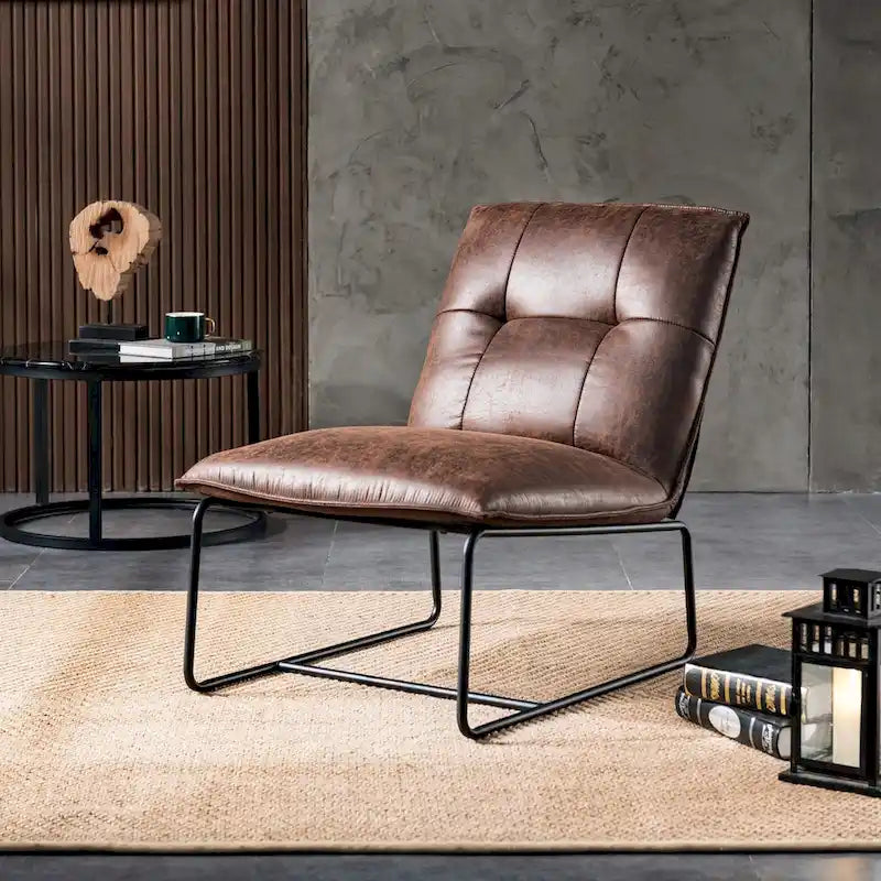 Mid-Century Suede Fabric Armless Accent Chair
