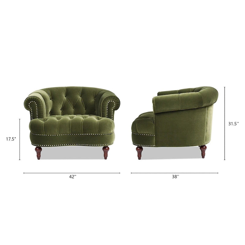Accent Chair Upholstered in Woven Fabric with Tufted Back and Solid Hardwood Frame