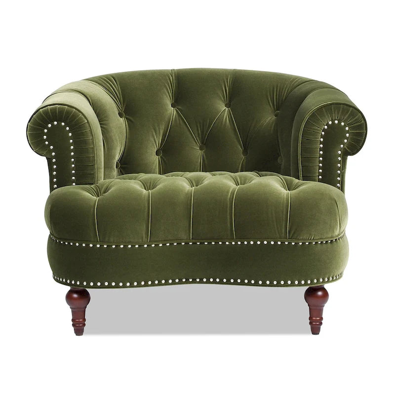 Fauteuil d'appoint en tissu tissé avec dossier capitonné et structure en bois massif