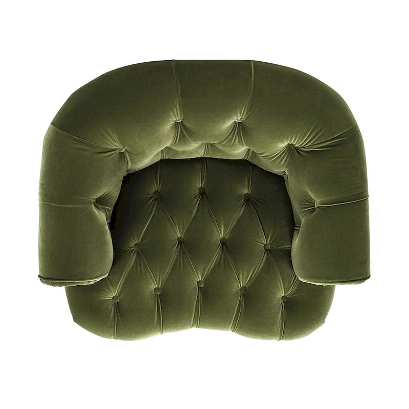 Accent Chair Upholstered in Woven Fabric with Tufted Back and Solid Hardwood Frame