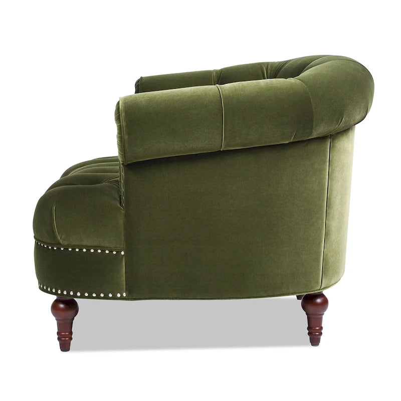 Accent Chair Upholstered in Woven Fabric with Tufted Back and Solid Hardwood Frame