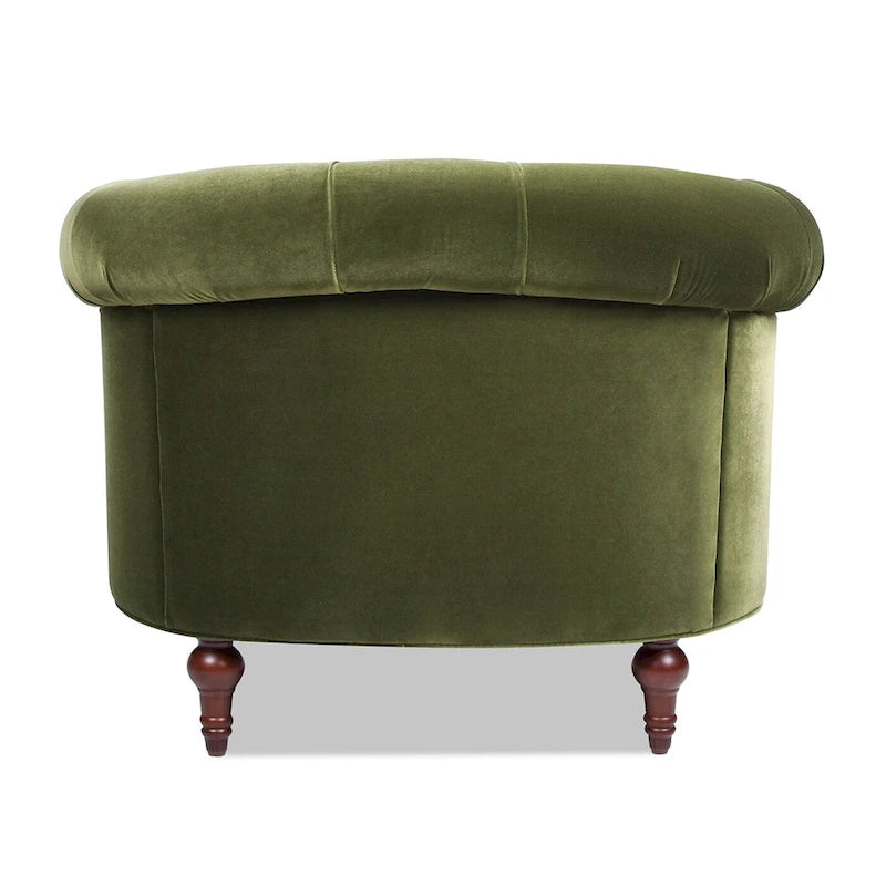 Fauteuil d'appoint en tissu tissé avec dossier capitonné et structure en bois massif