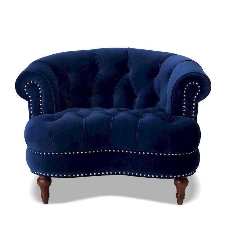 Fauteuil d'appoint en tissu tissé avec dossier capitonné et structure en bois massif