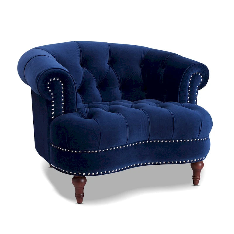 Fauteuil d'appoint en tissu tissé avec dossier capitonné et structure en bois massif