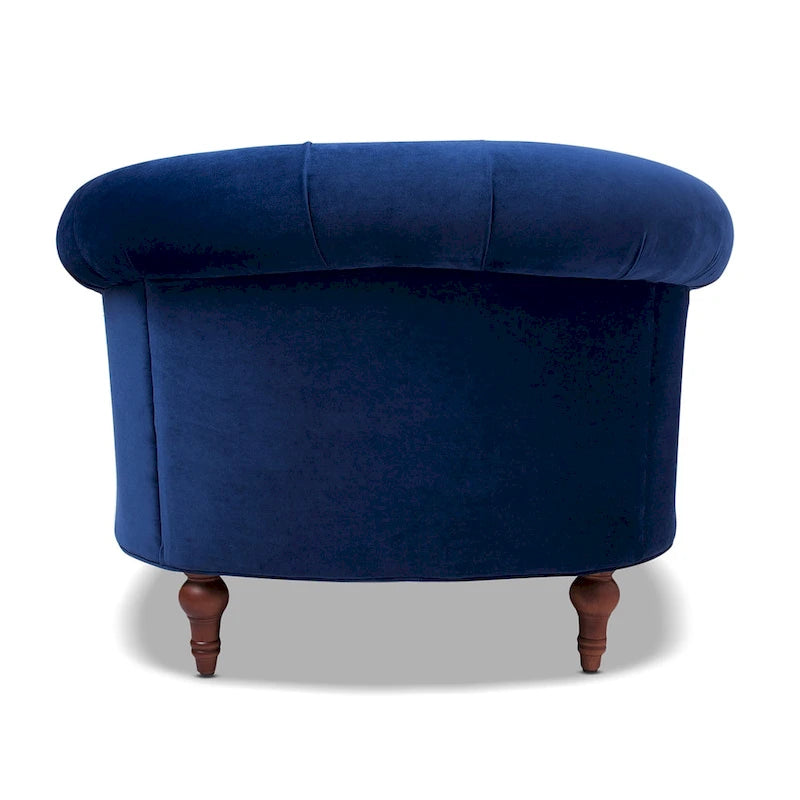 Fauteuil d'appoint en tissu tissé avec dossier capitonné et structure en bois massif