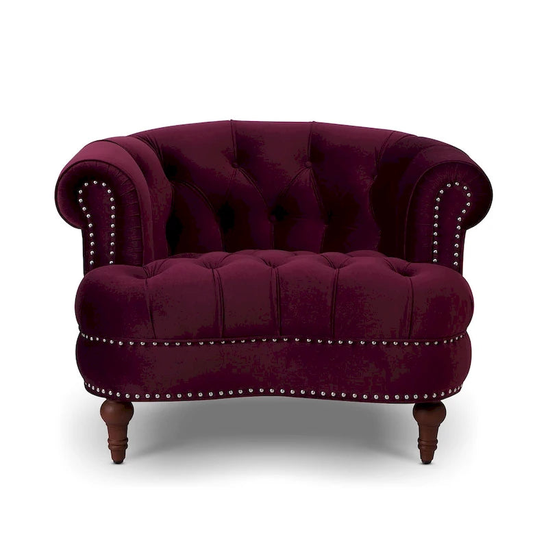 Fauteuil d'appoint en tissu tissé avec dossier capitonné et structure en bois massif