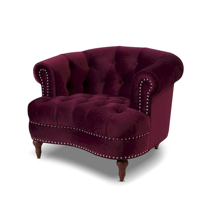 Fauteuil d'appoint en tissu tissé avec dossier capitonné et structure en bois massif