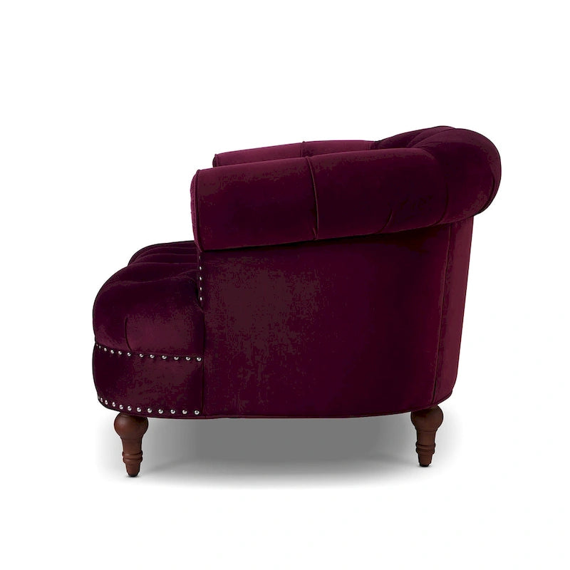 Fauteuil d'appoint en tissu tissé avec dossier capitonné et structure en bois massif