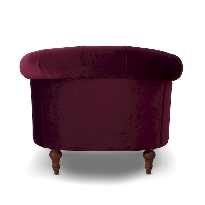 Fauteuil d'appoint en tissu tissé avec dossier capitonné et structure en bois massif