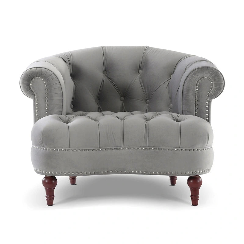 Fauteuil d'appoint en tissu tissé avec dossier capitonné et structure en bois massif