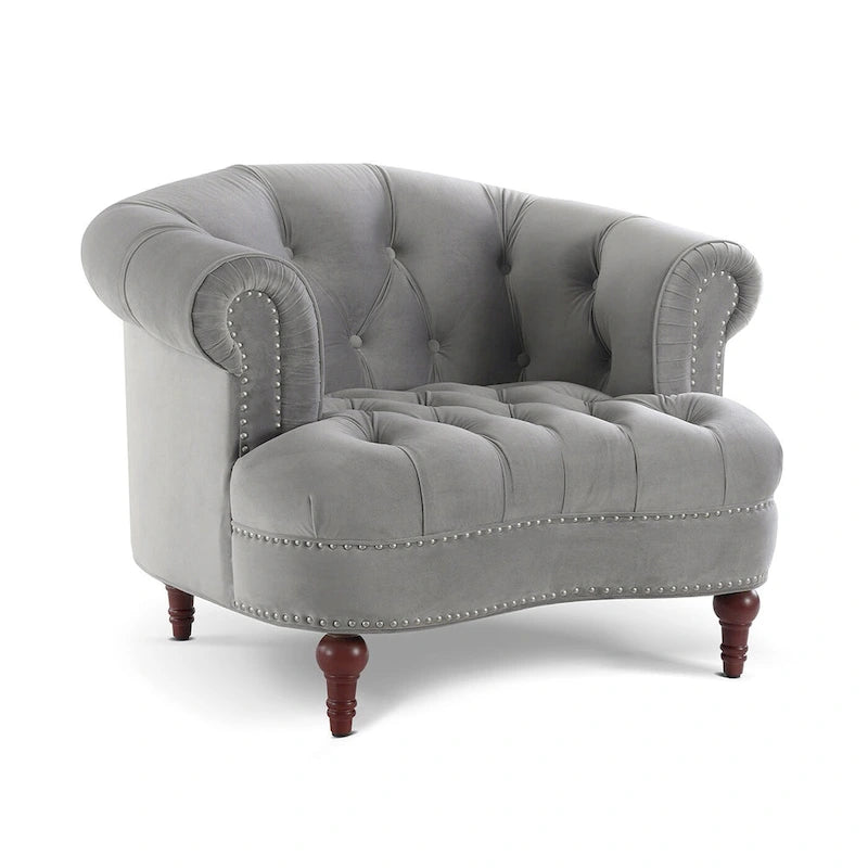 Fauteuil d'appoint en tissu tissé avec dossier capitonné et structure en bois massif
