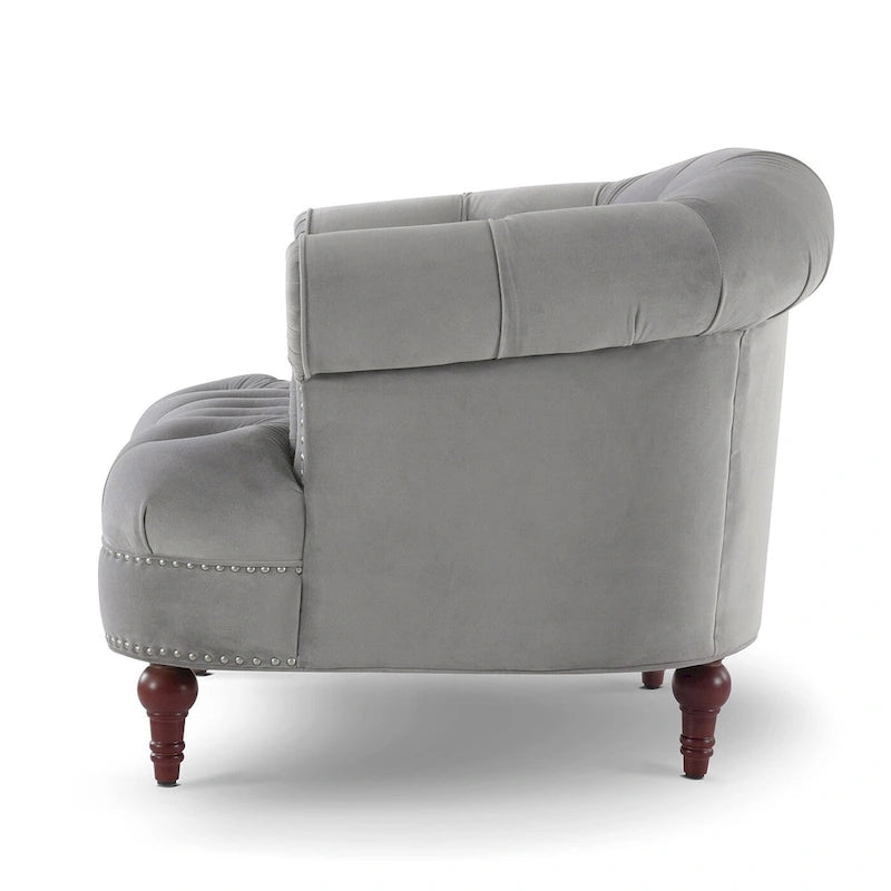 Fauteuil d'appoint en tissu tissé avec dossier capitonné et structure en bois massif