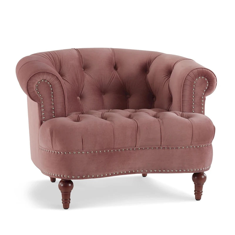 Fauteuil d'appoint en tissu tissé avec dossier capitonné et structure en bois massif