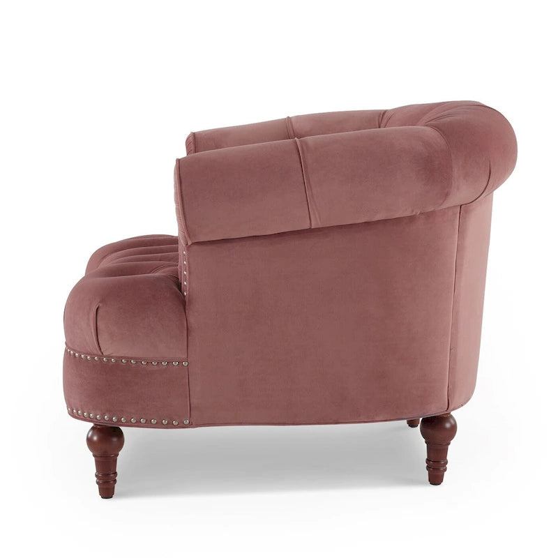 Fauteuil d'appoint en tissu tissé avec dossier capitonné et structure en bois massif