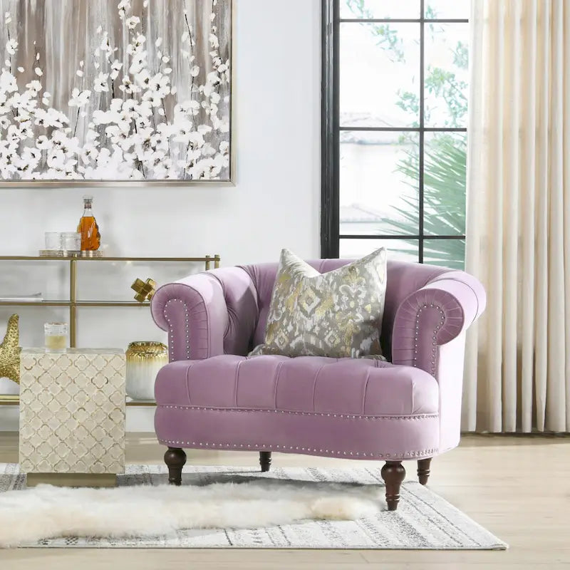 Fauteuil d'appoint en tissu tissé avec dossier capitonné et structure en bois massif