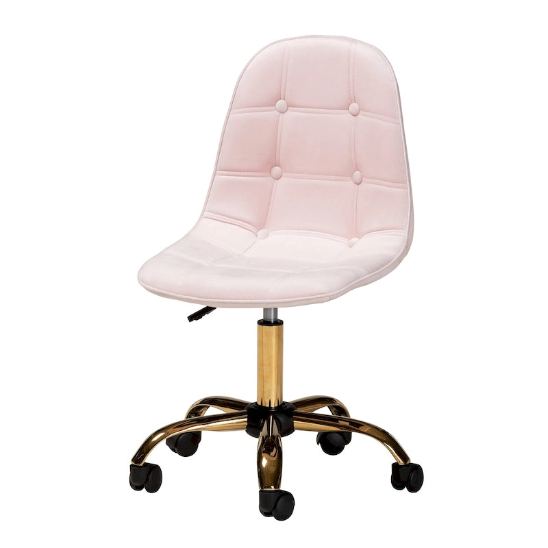 Contemporary Glam and Luxe Velvet Fabric and Gold Metal Swivel Office Chair