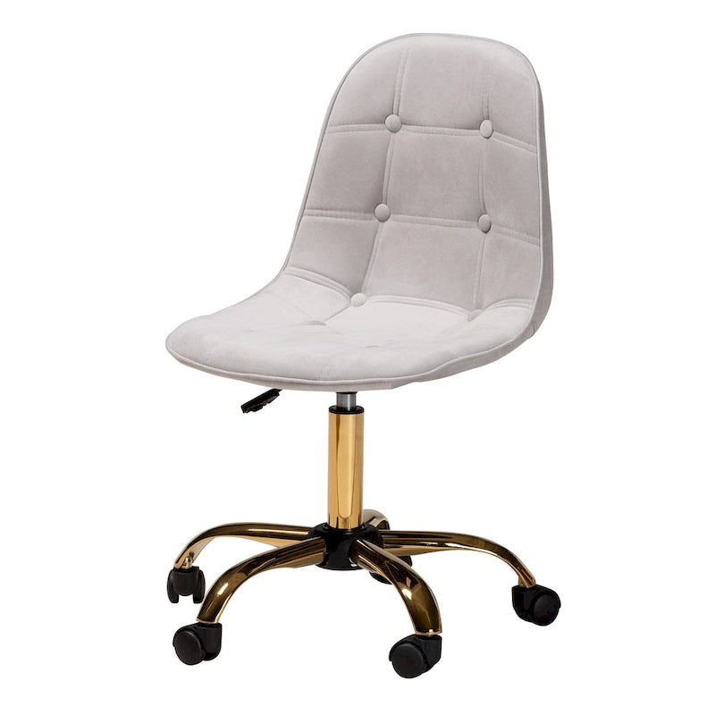 Contemporary Glam and Luxe Velvet Fabric and Gold Metal Swivel Office Chair
