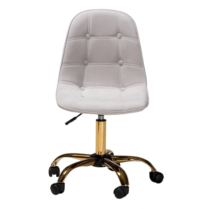 Chaise de bureau pivotante contemporaine en velours glamour de luxe et métal doré