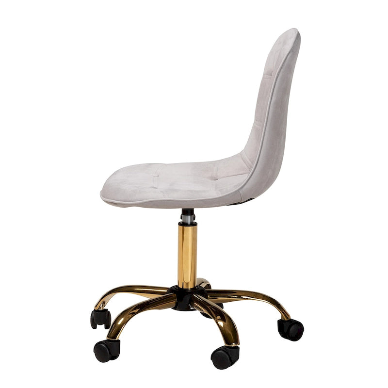 Chaise de bureau pivotante contemporaine en velours glamour de luxe et métal doré