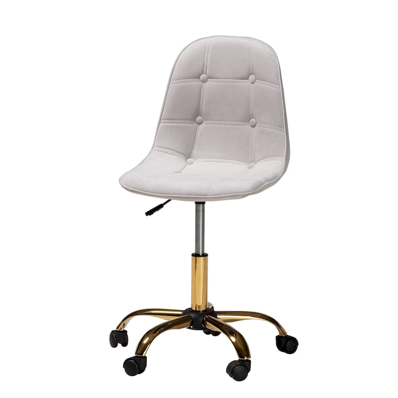 Chaise de bureau pivotante contemporaine en velours glamour de luxe et métal doré