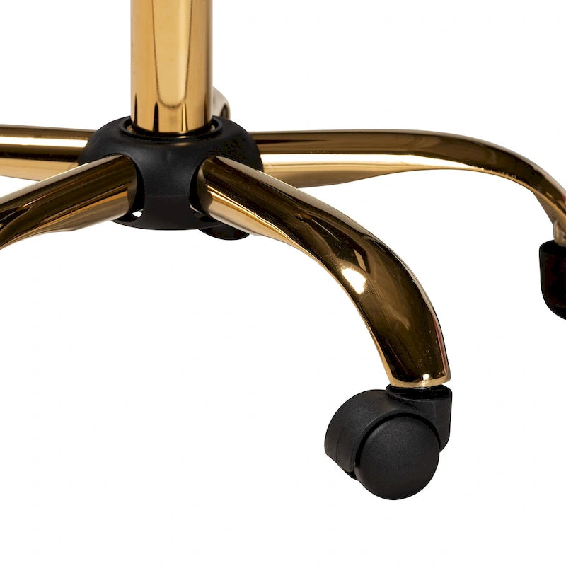 Chaise de bureau pivotante contemporaine en velours glamour de luxe et métal doré