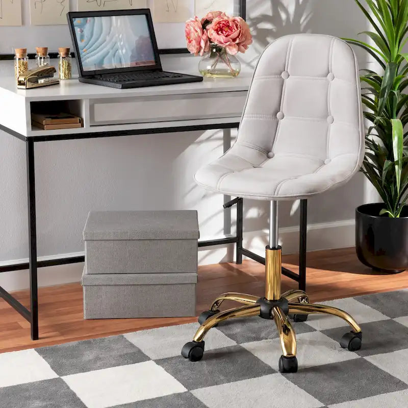Chaise de bureau pivotante contemporaine en velours glamour de luxe et métal doré