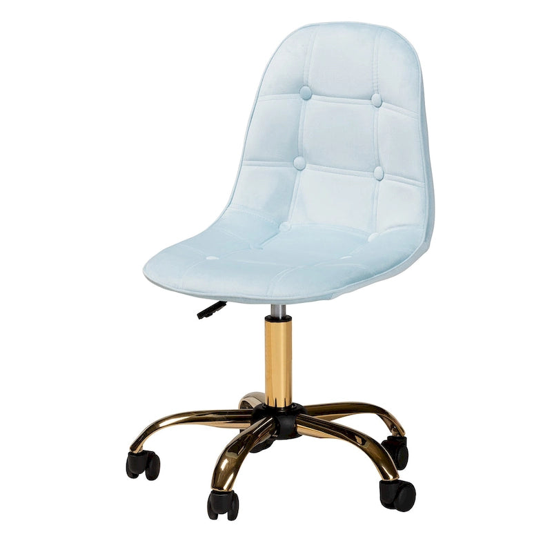 Chaise de bureau pivotante contemporaine en velours glamour de luxe et métal doré