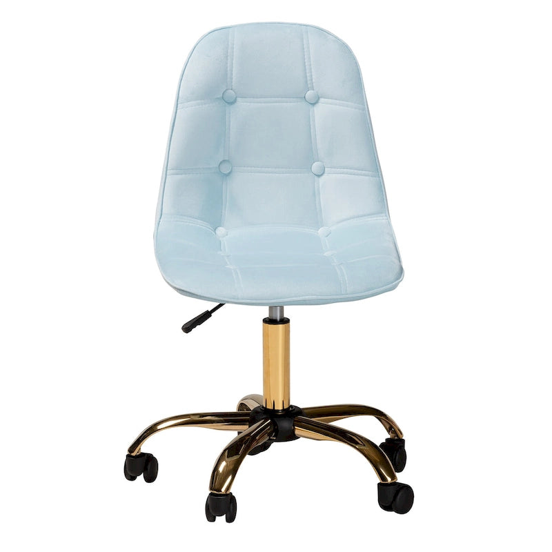 Chaise de bureau pivotante contemporaine en velours glamour de luxe et métal doré