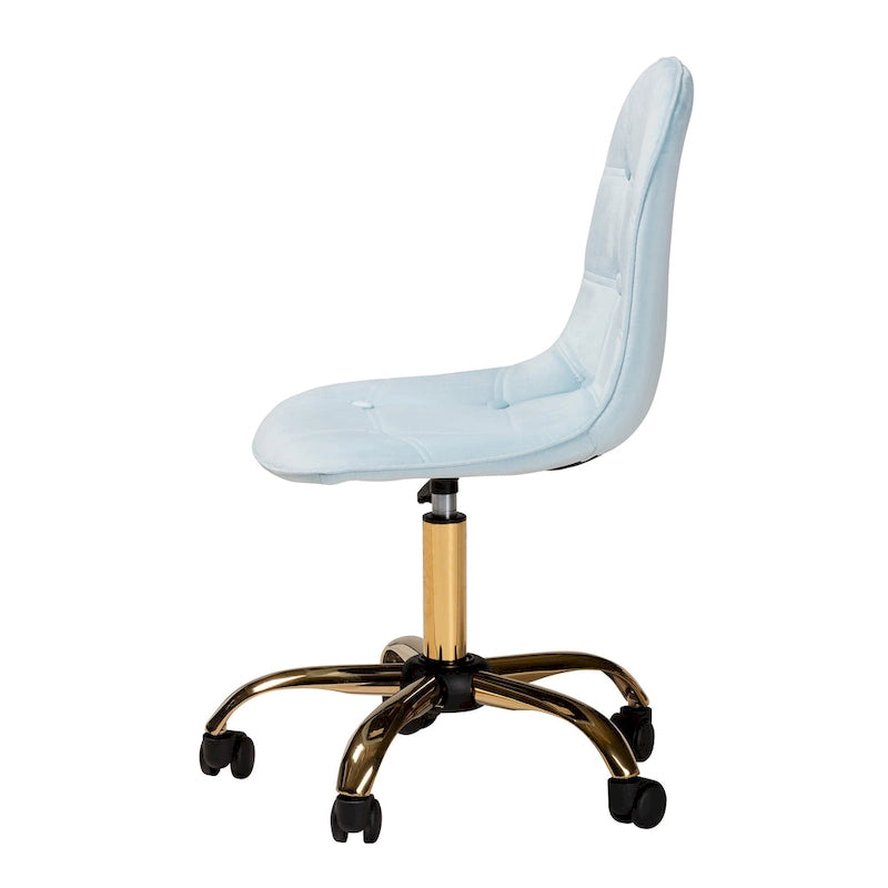 Chaise de bureau pivotante contemporaine en velours glamour de luxe et métal doré