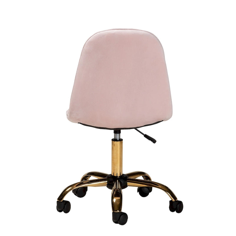 Chaise de bureau pivotante contemporaine en velours glamour de luxe et métal doré