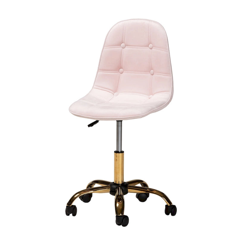 Chaise de bureau pivotante contemporaine en velours glamour de luxe et métal doré