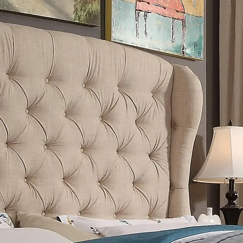 Tufted with Wings Upholstery Headboard, Queen Size, Grey