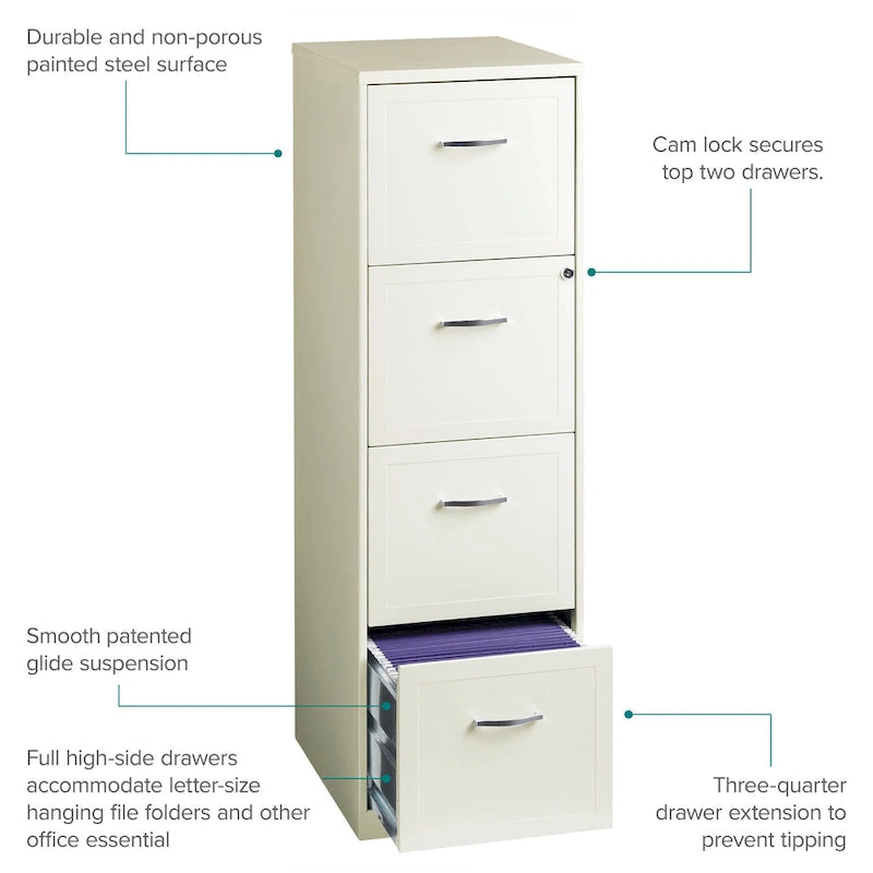 Pearl White 4 Drawer Metal Vertical File Cabinet